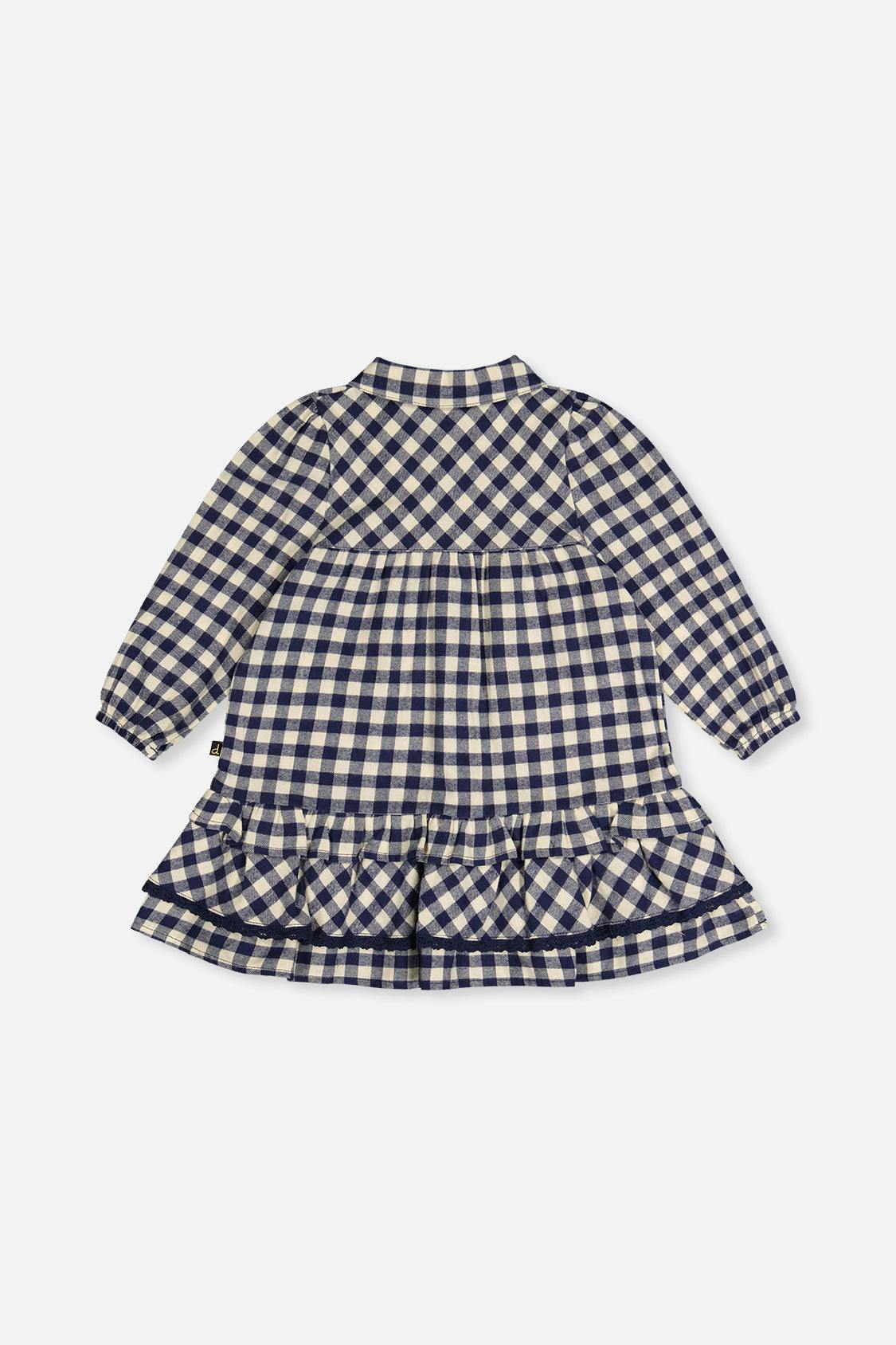 Shirt Dress With Frills Blue And White Gingham Print