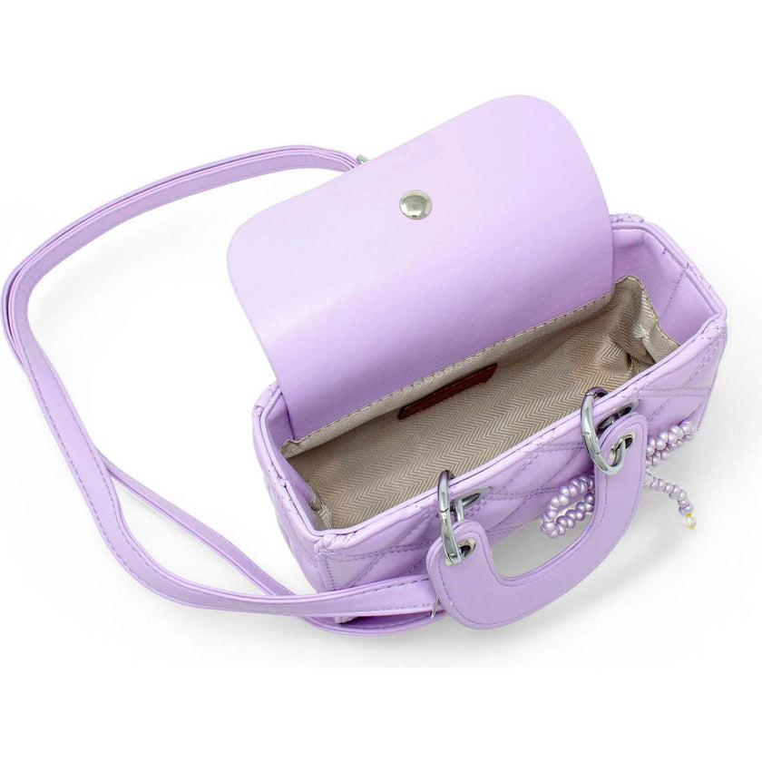 Quilted Rectangle Bow Charm Handbag