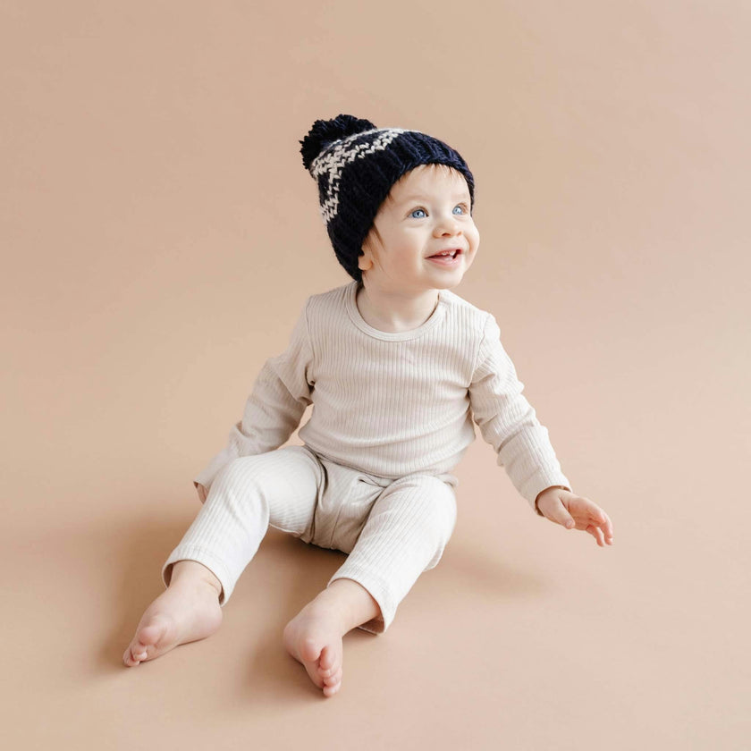 Diamond Faire Isle Hat - Navy