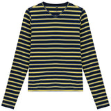Ribbed Striped V Neck Tee With Bungee Rope