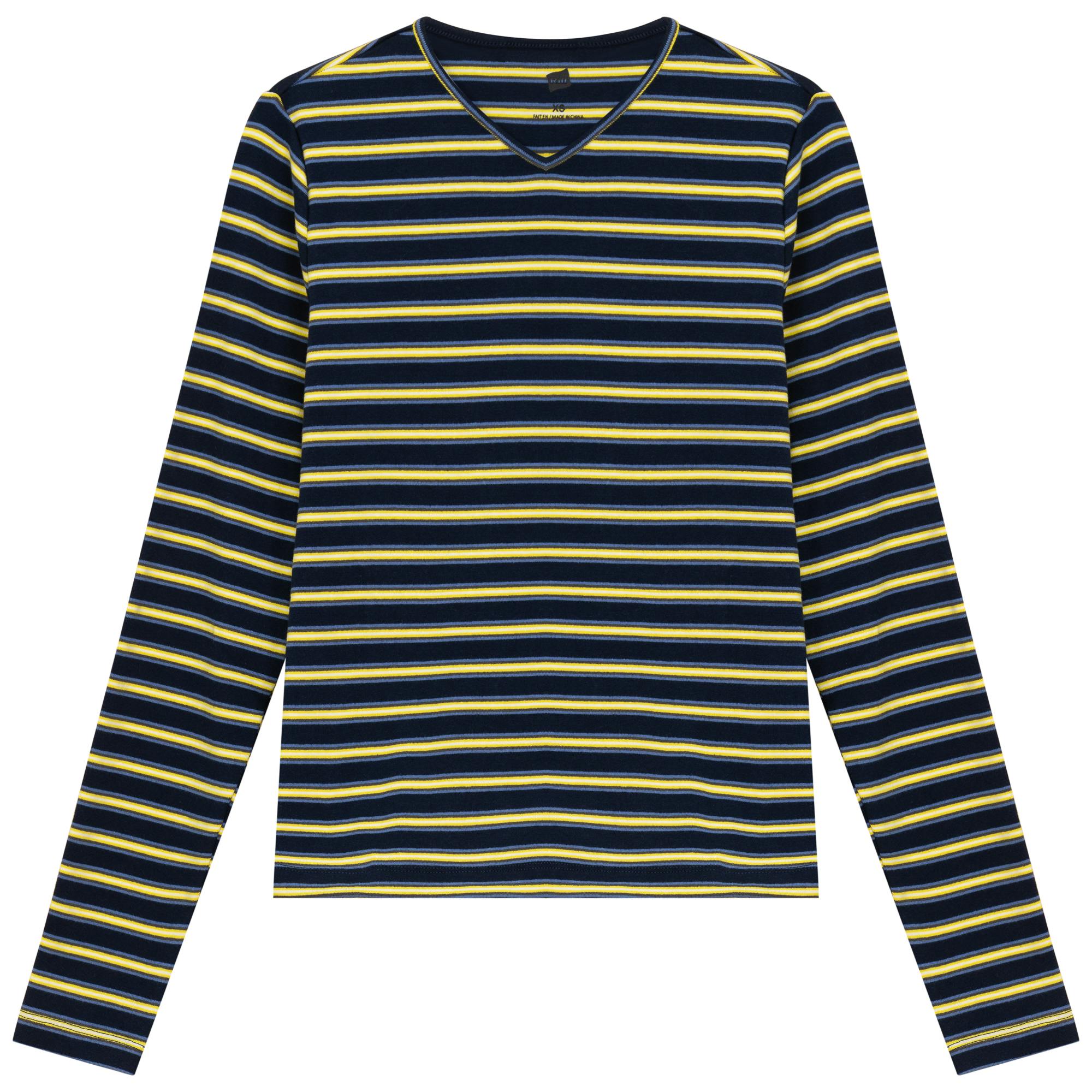 Ribbed Striped V Neck Tee With Bungee Rope