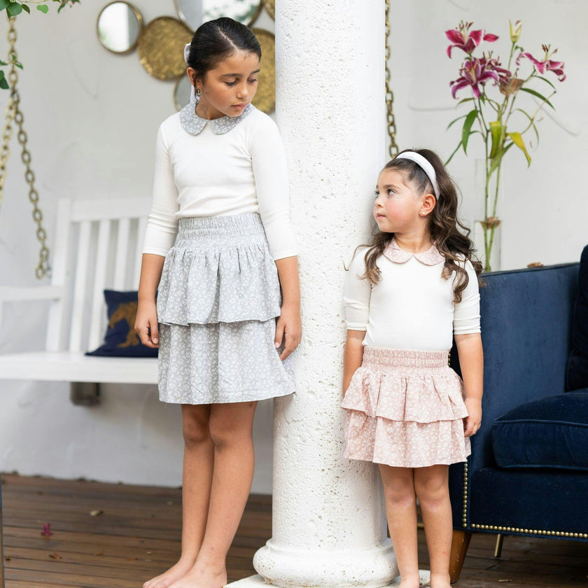 Textured Floral 2-Tired Short Skirt