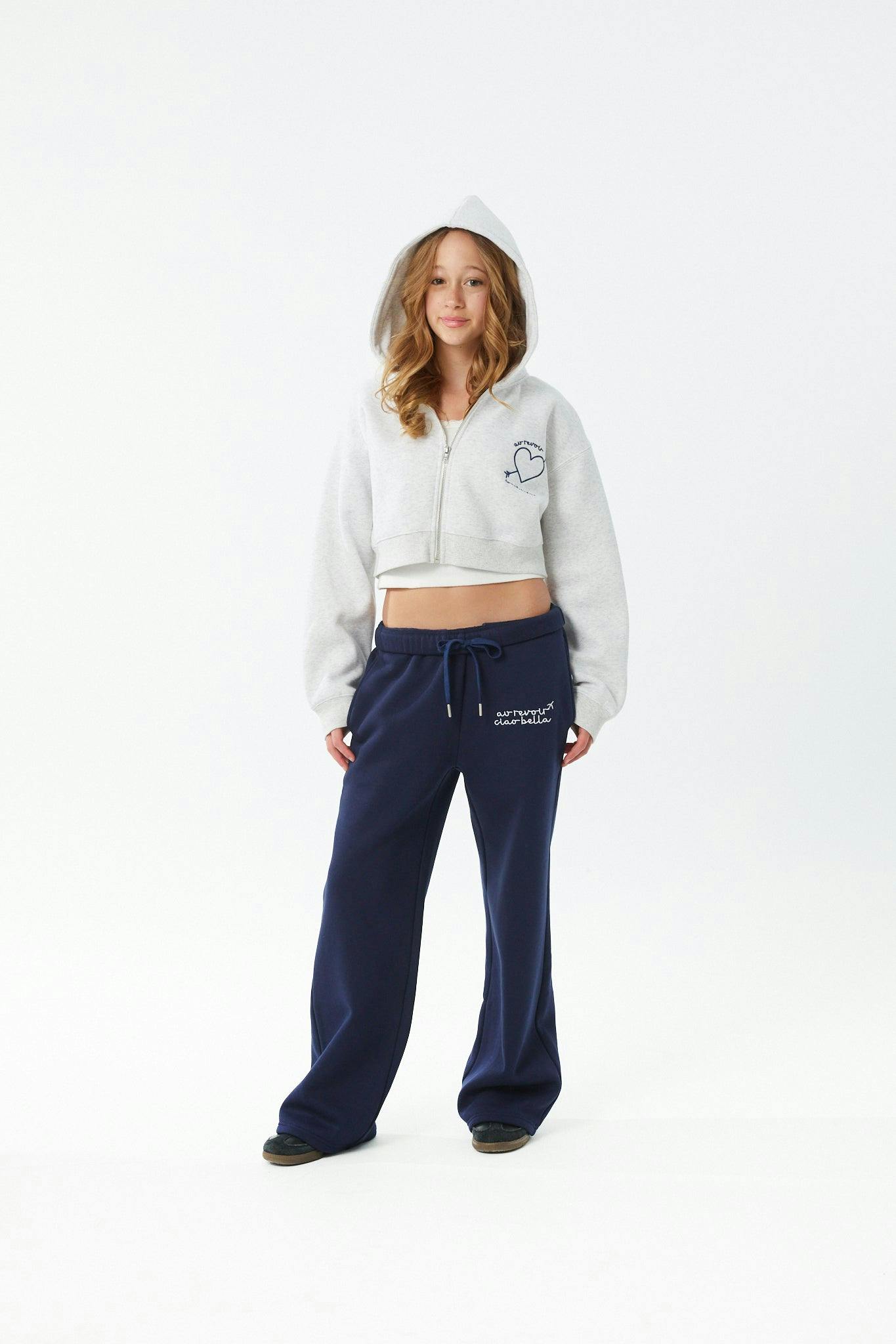 Mia White Grey French Terry Zip up Hoodie - Travel Set