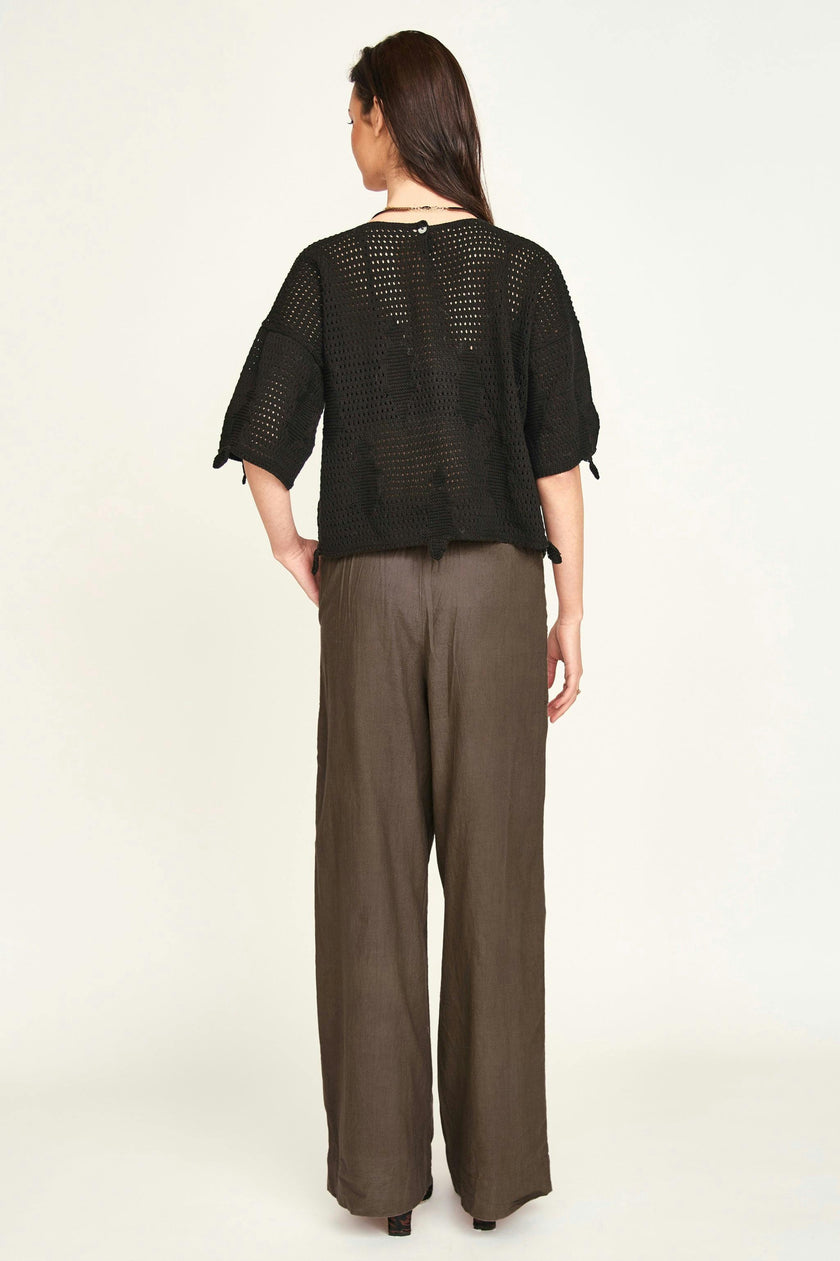 Lokaro Pointelle Top in Black