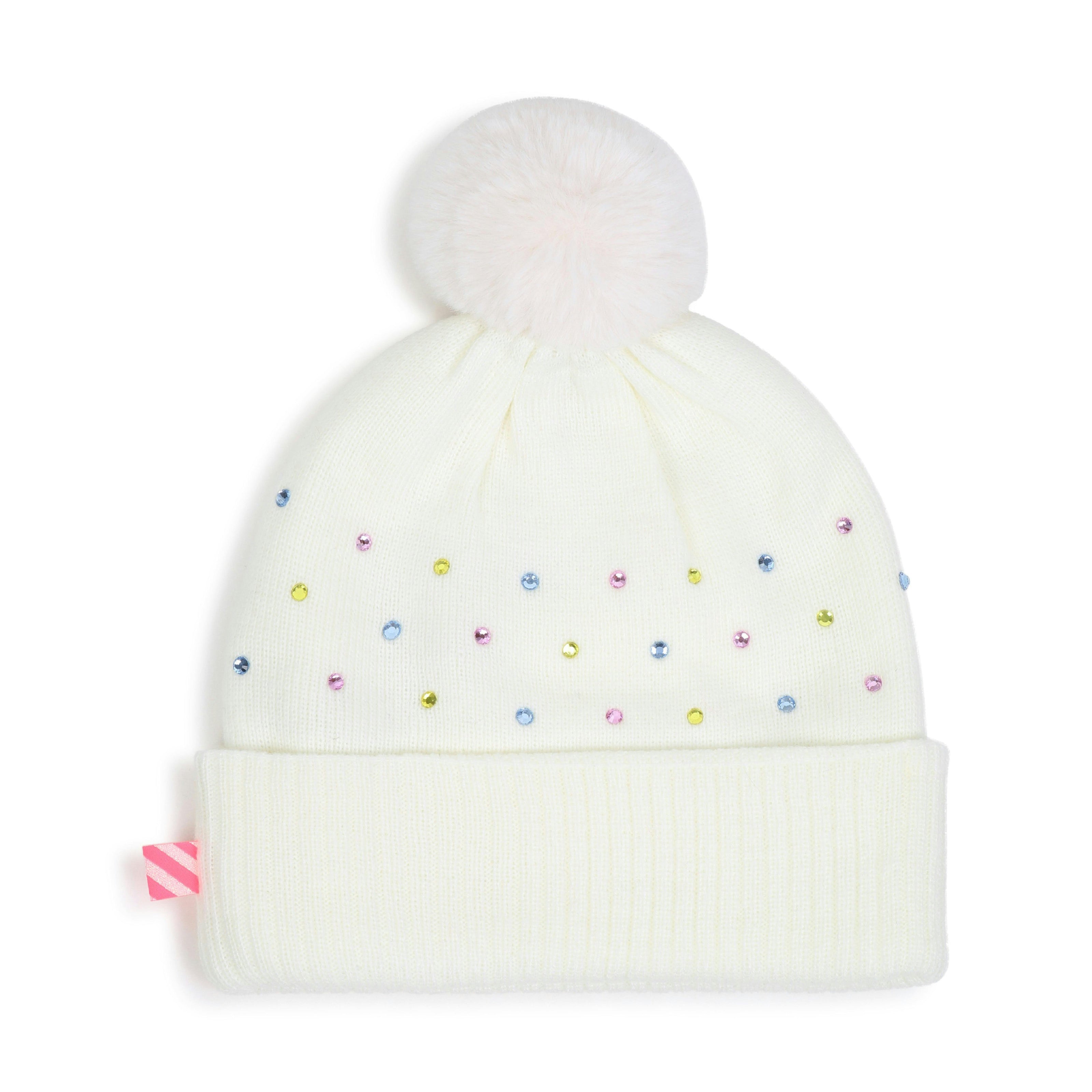 Ivory Rhinestone Pom Pom Beanie