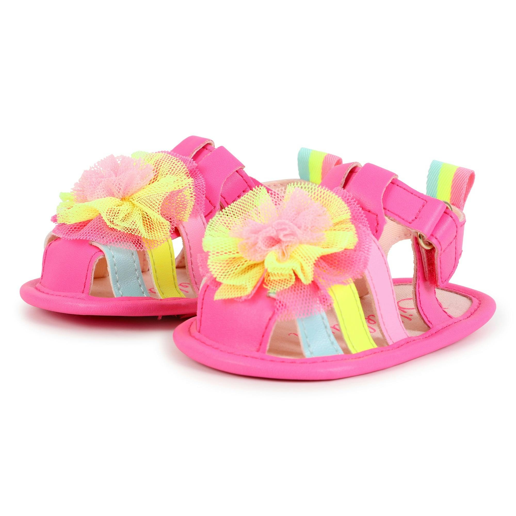 Pink Multicolor Strap Pom Sandals