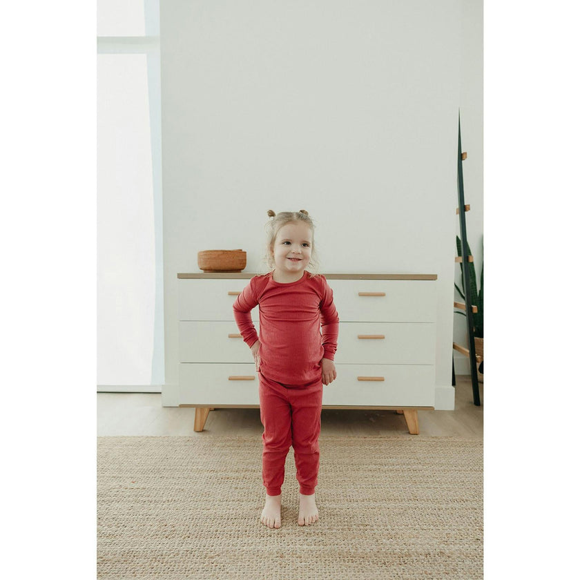 Berry Rib Knit 2-Piece Long Sleeve Pajama Set