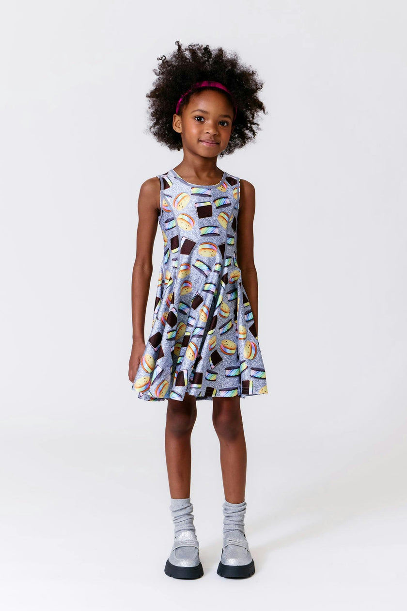 Girls Hi-Shine Skater Dress in Rainbow Ice Cream Saucers