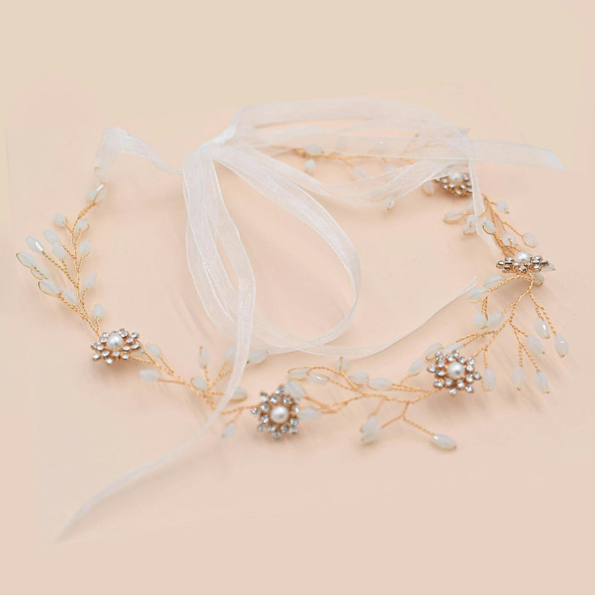 Crystal Rose Gold Ribbon Hair Vine