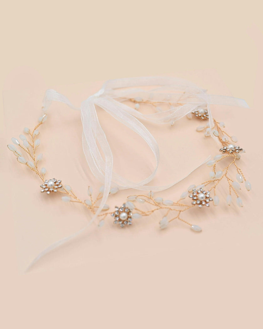 Crystal Rose Gold Ribbon Hair Vine
