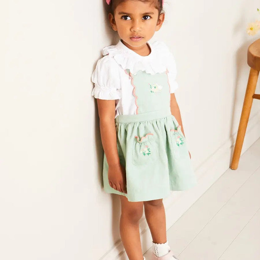 Duck Embroidered Scallop Detail Skirt With Braces in Green (18mths-6yrs)