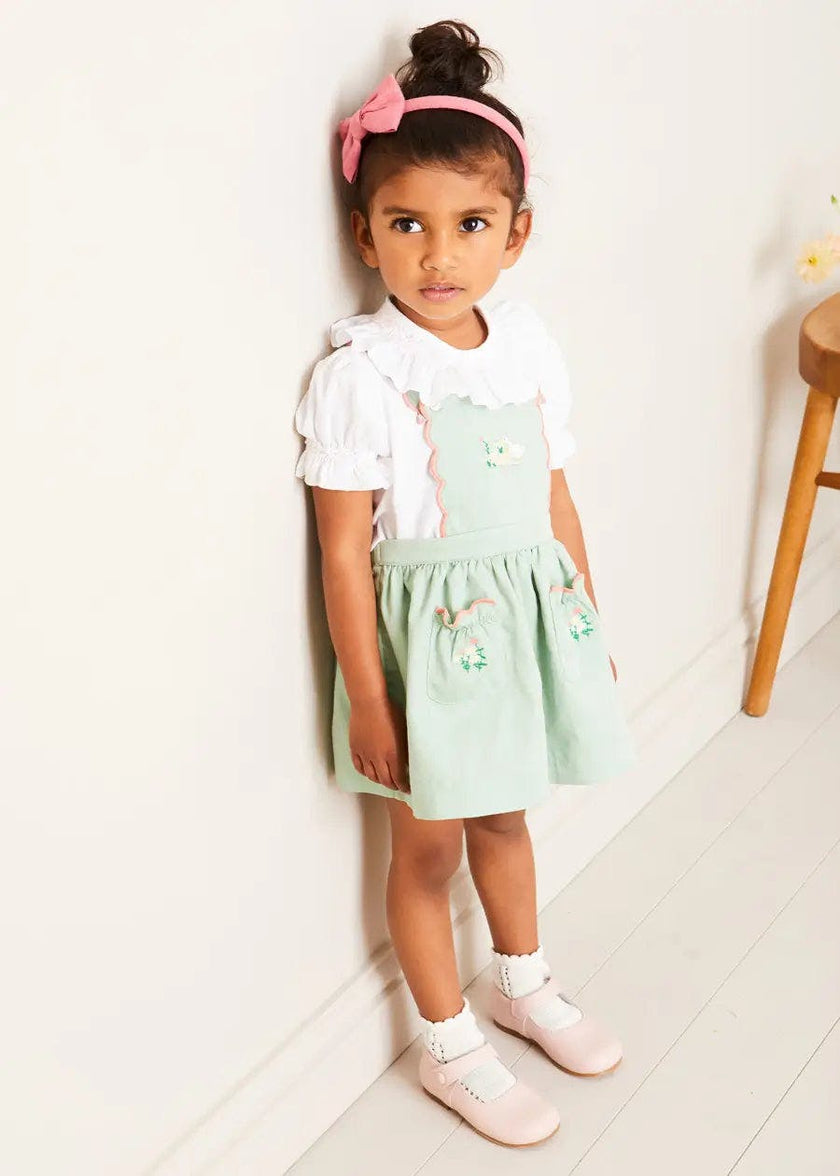 Duck Embroidered Scallop Detail Skirt With Braces in Green (18mths-6yrs)