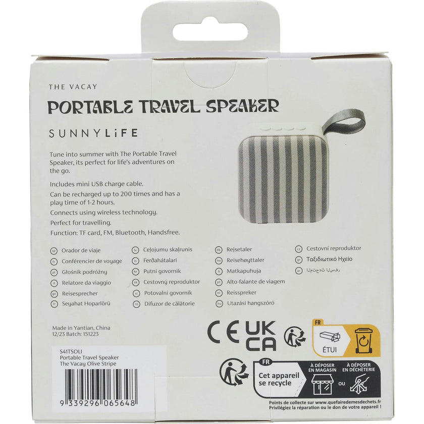Sunnylife: Portable Travel Speaker - The Vacay Olive Stripe