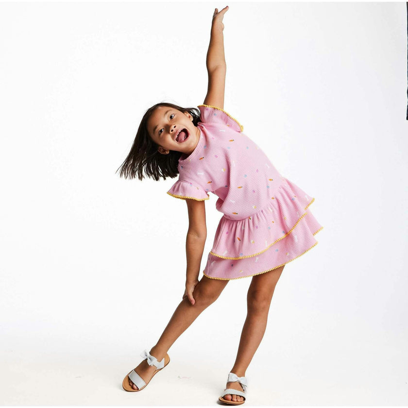 Girls Pink Rib Tiered Dress | Bunny Garden