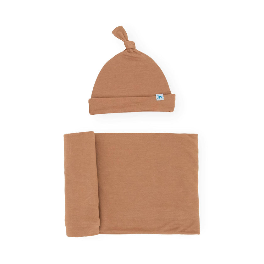 Stretch Knit Swaddle and Hat Set - Terracotta