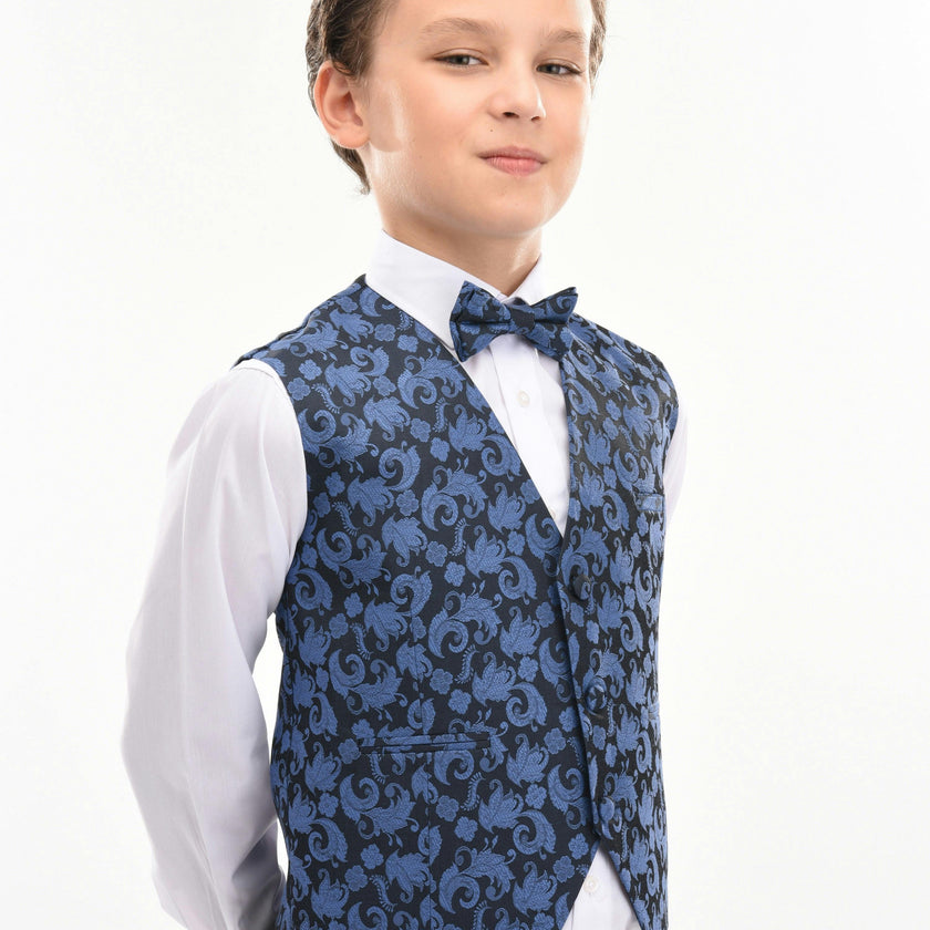 Blue Floral Print Vest & Bowtie
