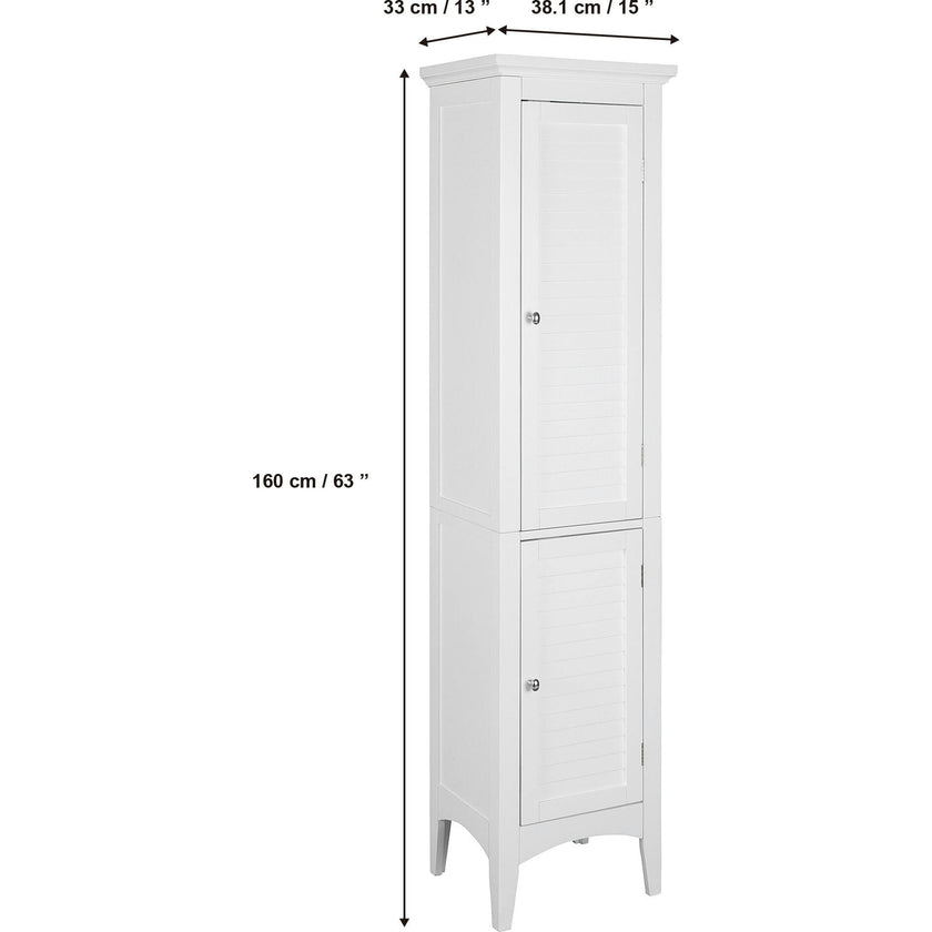 Glancy Tall Slim Free Standing Linen Storage Cabinet with 2 Louvered Doors 5 Tier Shelves