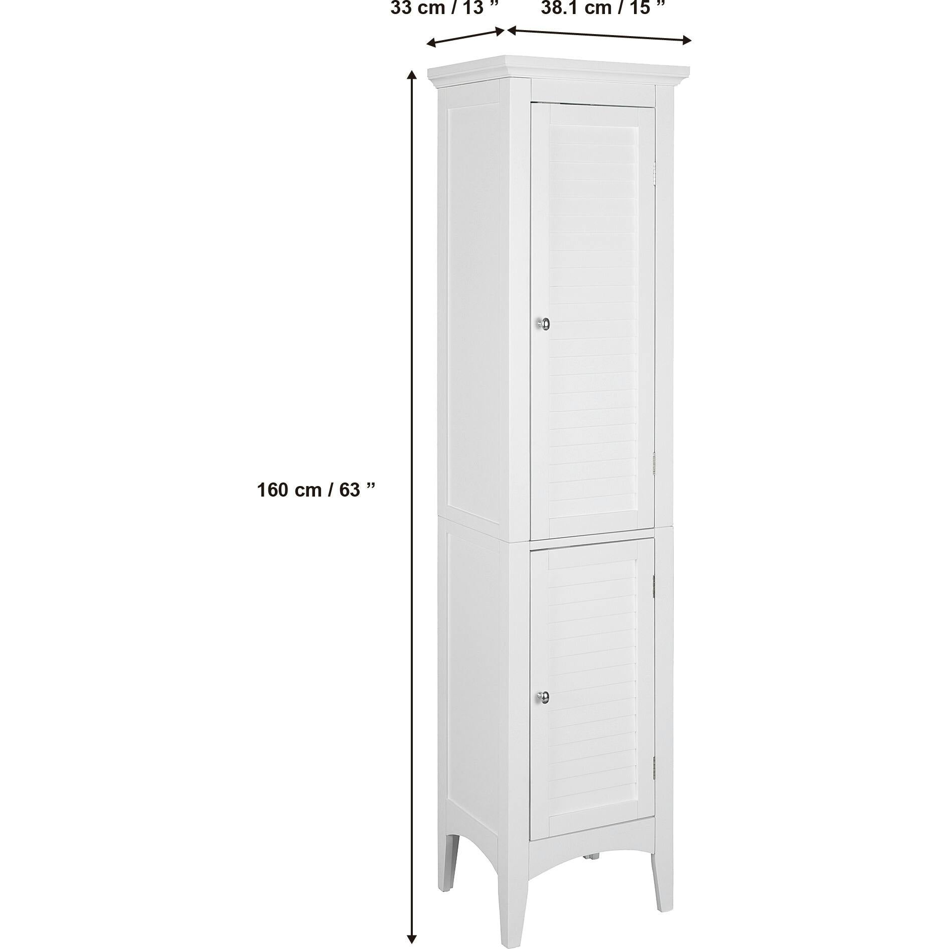 Glancy Tall Slim Free Standing Linen Storage Cabinet with 2 Louvered Doors 5 Tier Shelves