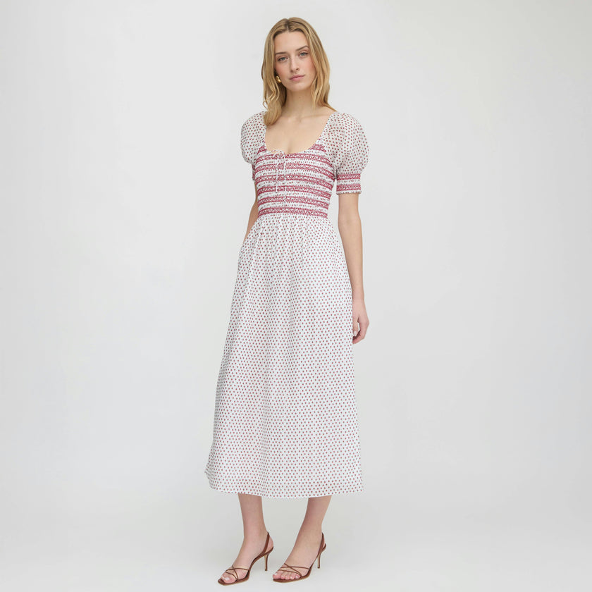The Madeline Nap Dress - White Poppy Half Drop
