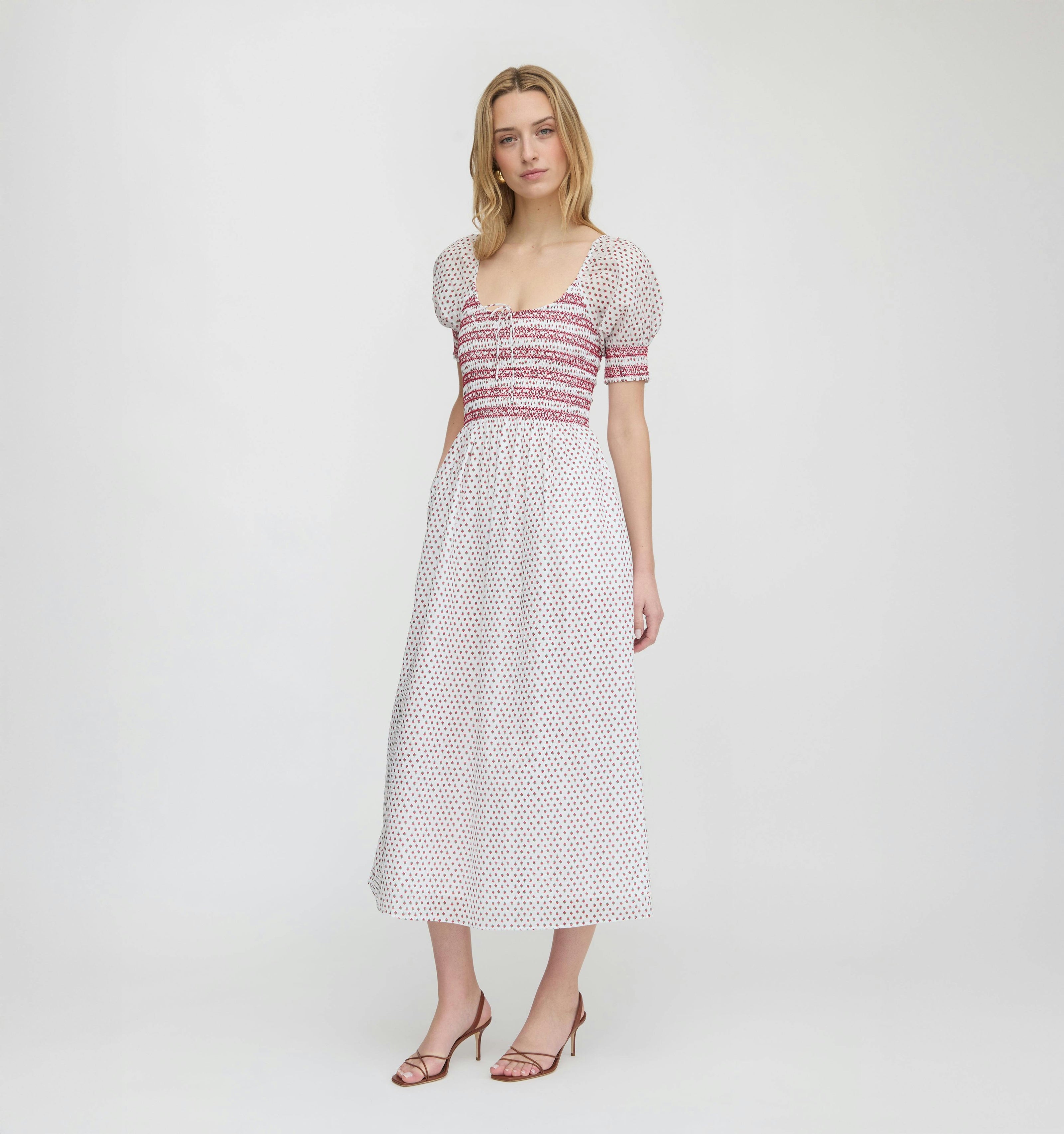 The Madeline Nap Dress - White Poppy Half Drop