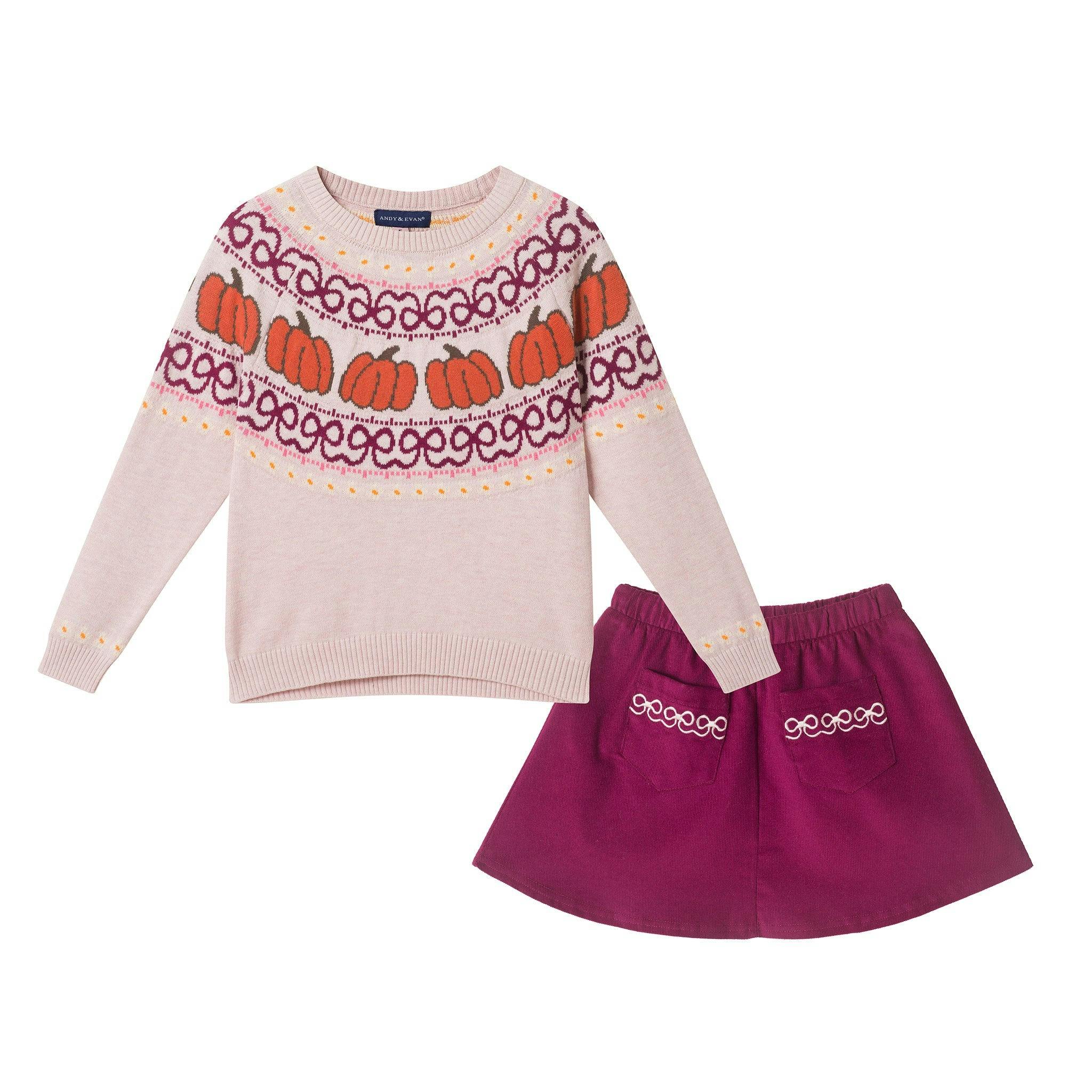 Infant Girls Sweater & Corduroy Skirt Set | Pumpkin Harvest - Burgundy