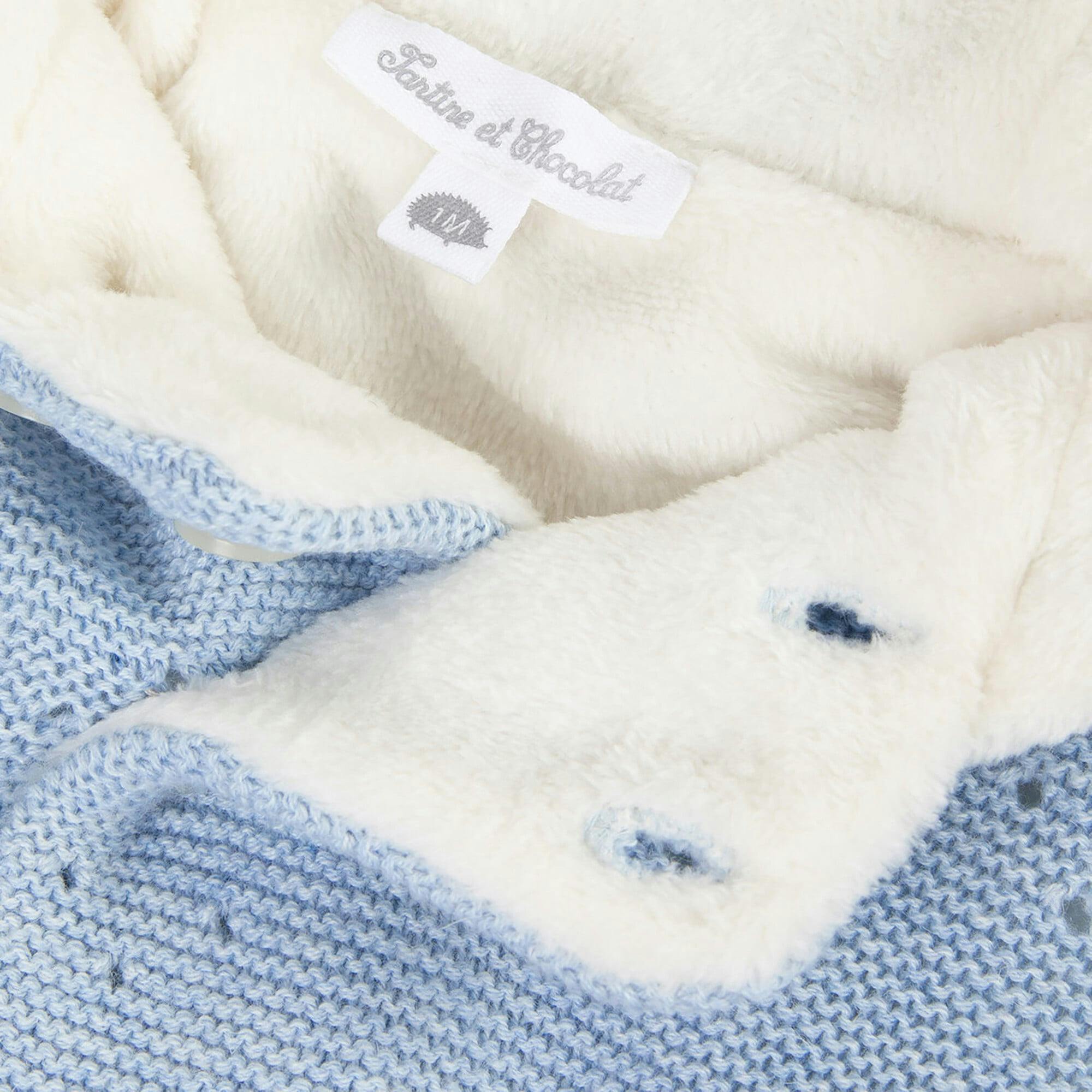 TARTINE ET CHOCOLAT Faux-Fur Lined Knit Jacket, Blue