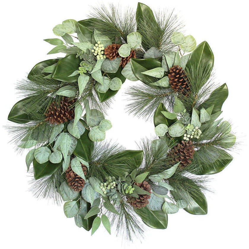 28" Magnolia, Eucalyptus, Pinecone, & Needle Pine Wreath