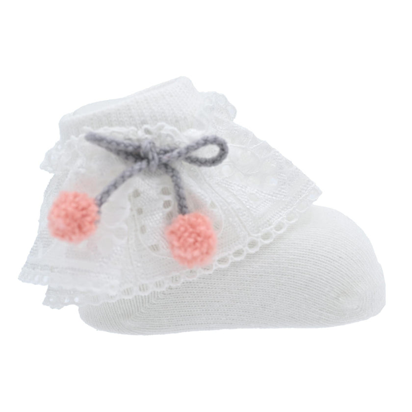 Laced Pom Pom Socks Set