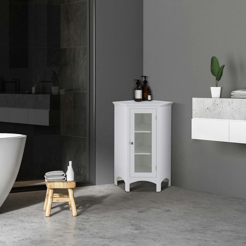 Madison Wooden Corner Floor Cabinet with Glass Door