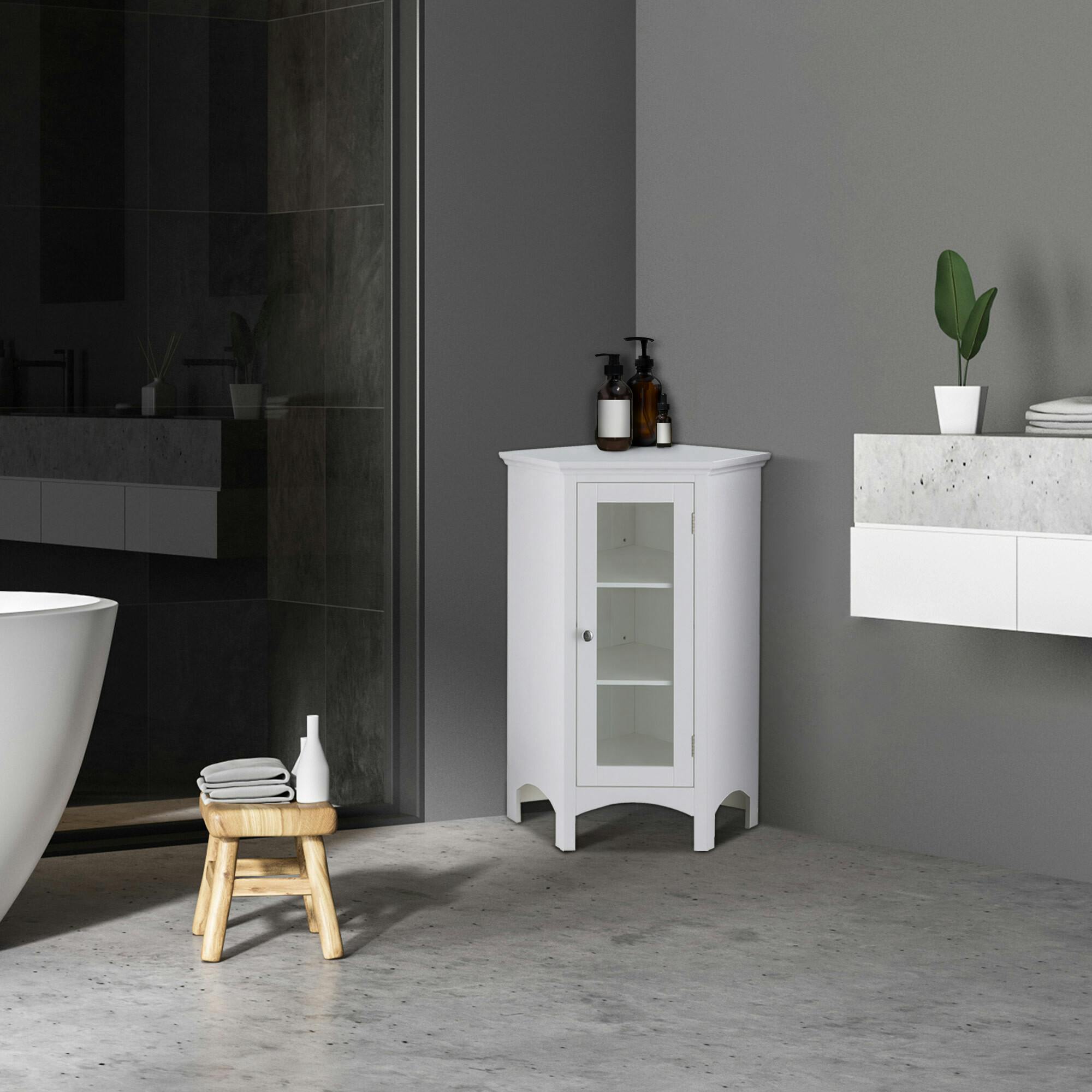 Madison Wooden Corner Floor Cabinet with Glass Door