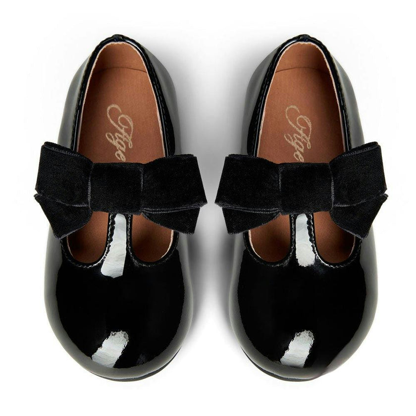 Yael Glossy Leather Velvet Bow T-Bar Strap Shoes