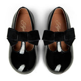 Yael Glossy Leather Velvet Bow T-Bar Strap Shoes
