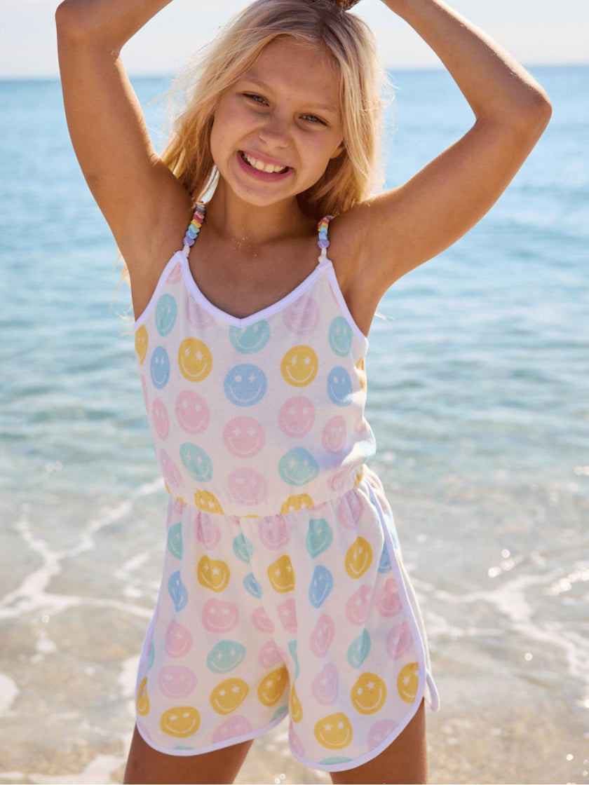 Happy Emoji Beaded Hearts Romper