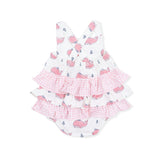 Bubbly Whale with Bow  Pink - Ruffle Sunsuit
