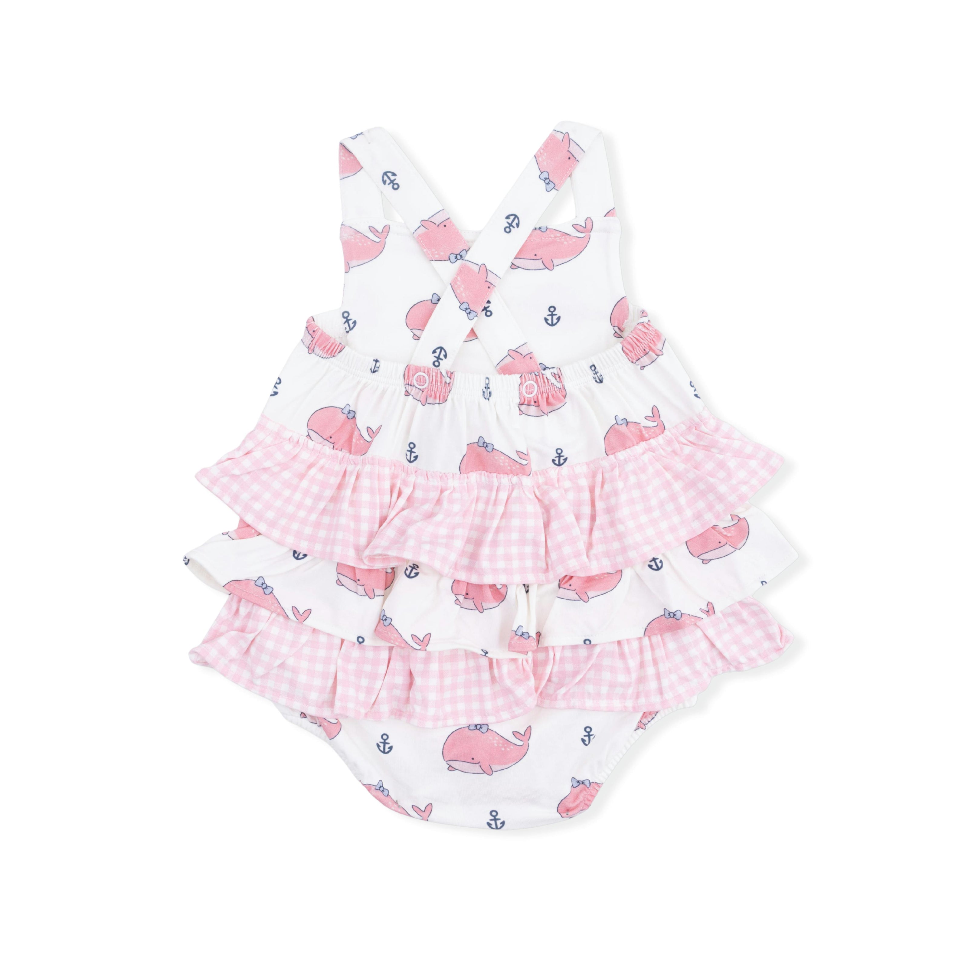Bubbly Whale with Bow  Pink - Ruffle Sunsuit