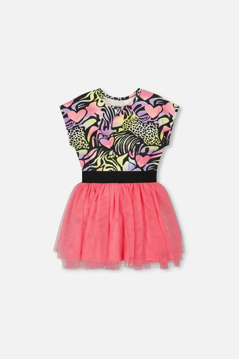 Bi-Material Dress Black Printed Multicolor