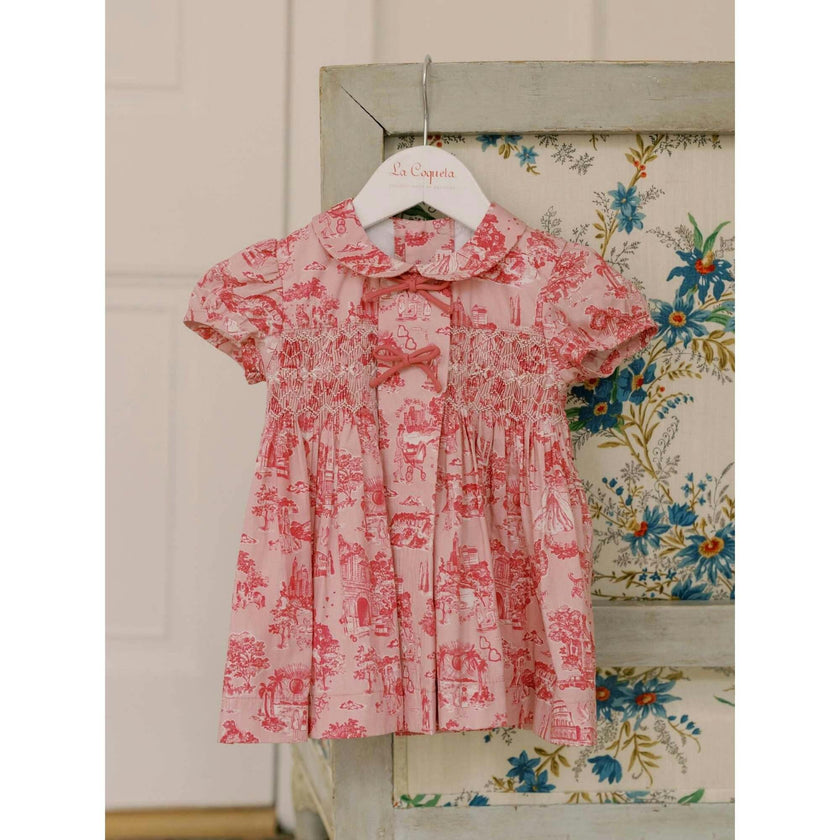 Nicky Hilton x La Coqueta Pink Toile de Jouy Theodora Baby Girl Hand-Smocked Set