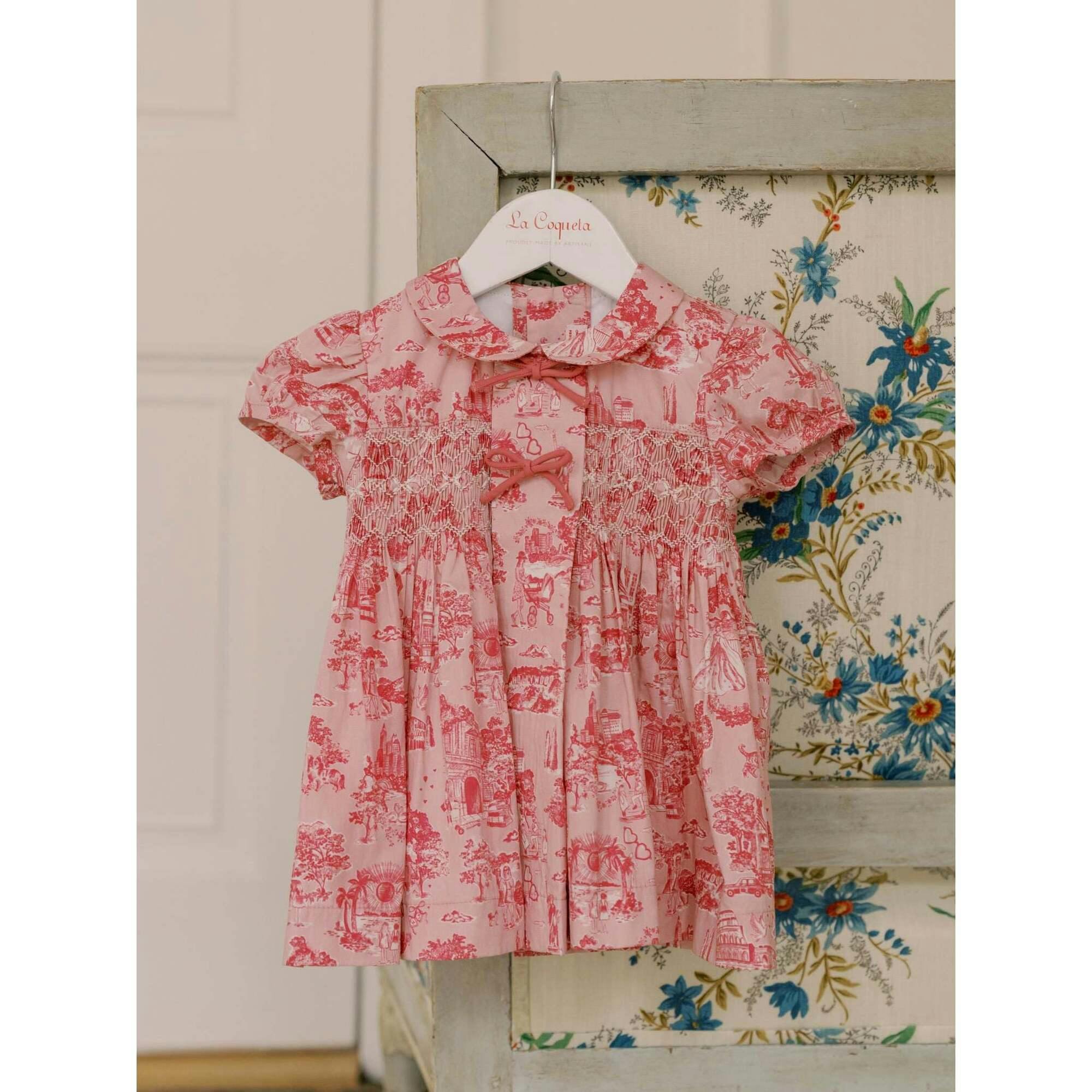 Nicky Hilton x La Coqueta Pink Toile de Jouy Theodora Baby Girl Hand-Smocked Set