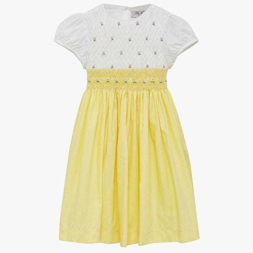 Rose Hand Smocked Dress in Lemon