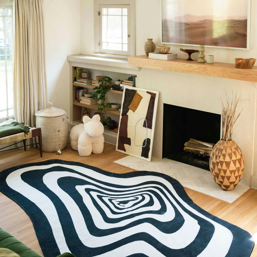 Black and White Vertigo Irregular Area Rug