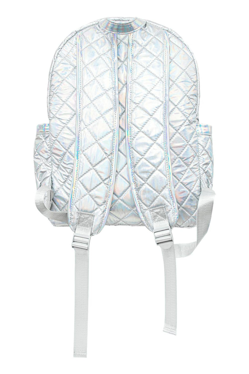 Silver Hologram Doodle Art Quilted Backpack