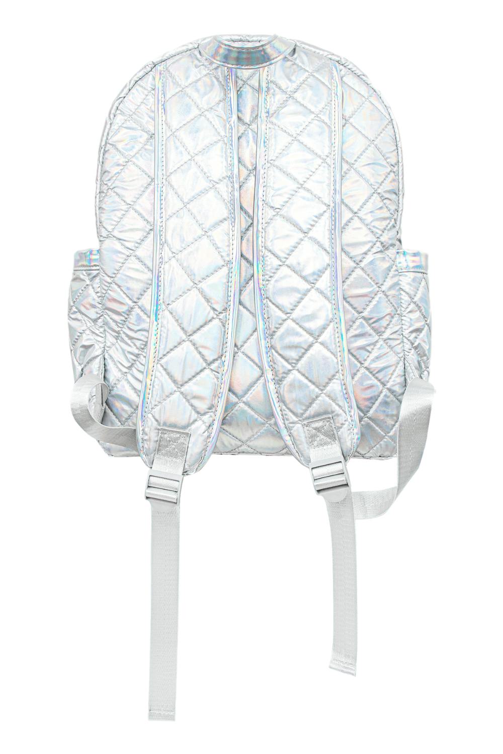 Silver Hologram Doodle Art Quilted Backpack