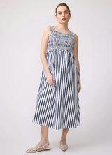 Square Neck Smocked Cotton Maternity Maxi Dress