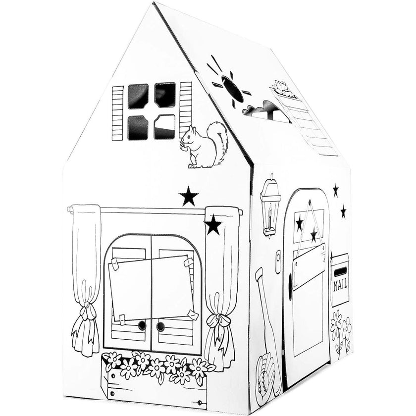 Cardboard Coloring Playhouse Clubhouse - Kids Art and Craft for Indoor and Outdoor Fun