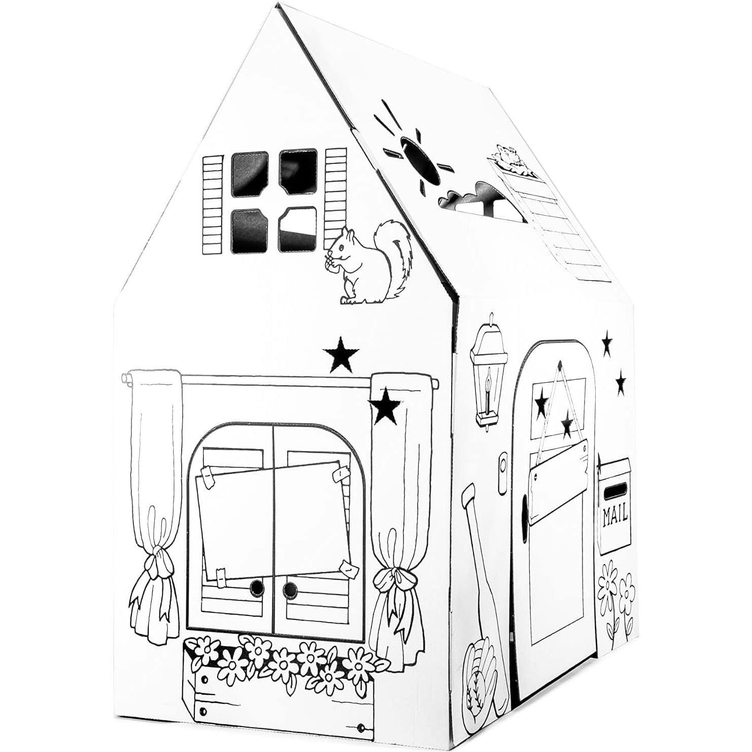 Cardboard Coloring Playhouse Clubhouse - Kids Art and Craft for Indoor and Outdoor Fun