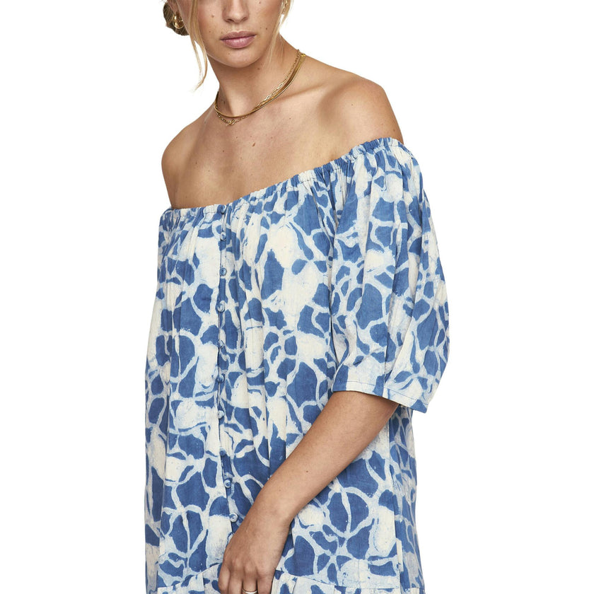 Women's Capri Elastic Bubble Sleeve Tiered Maxi Dress, Blue