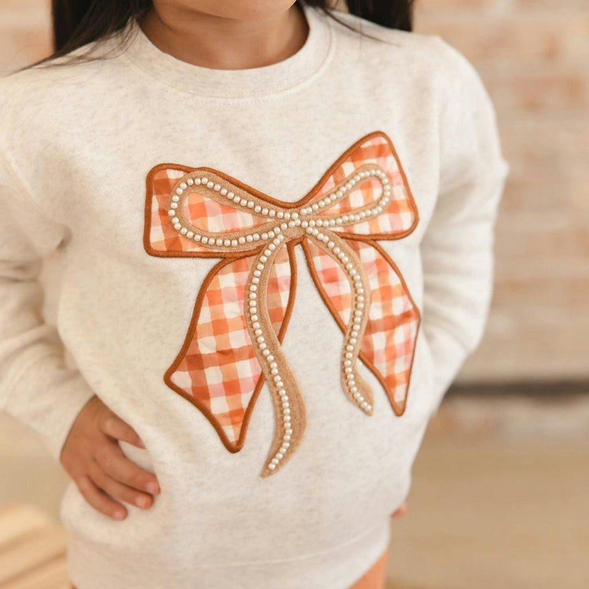Cinnamon Plaid Bow Patch Sweatshirt