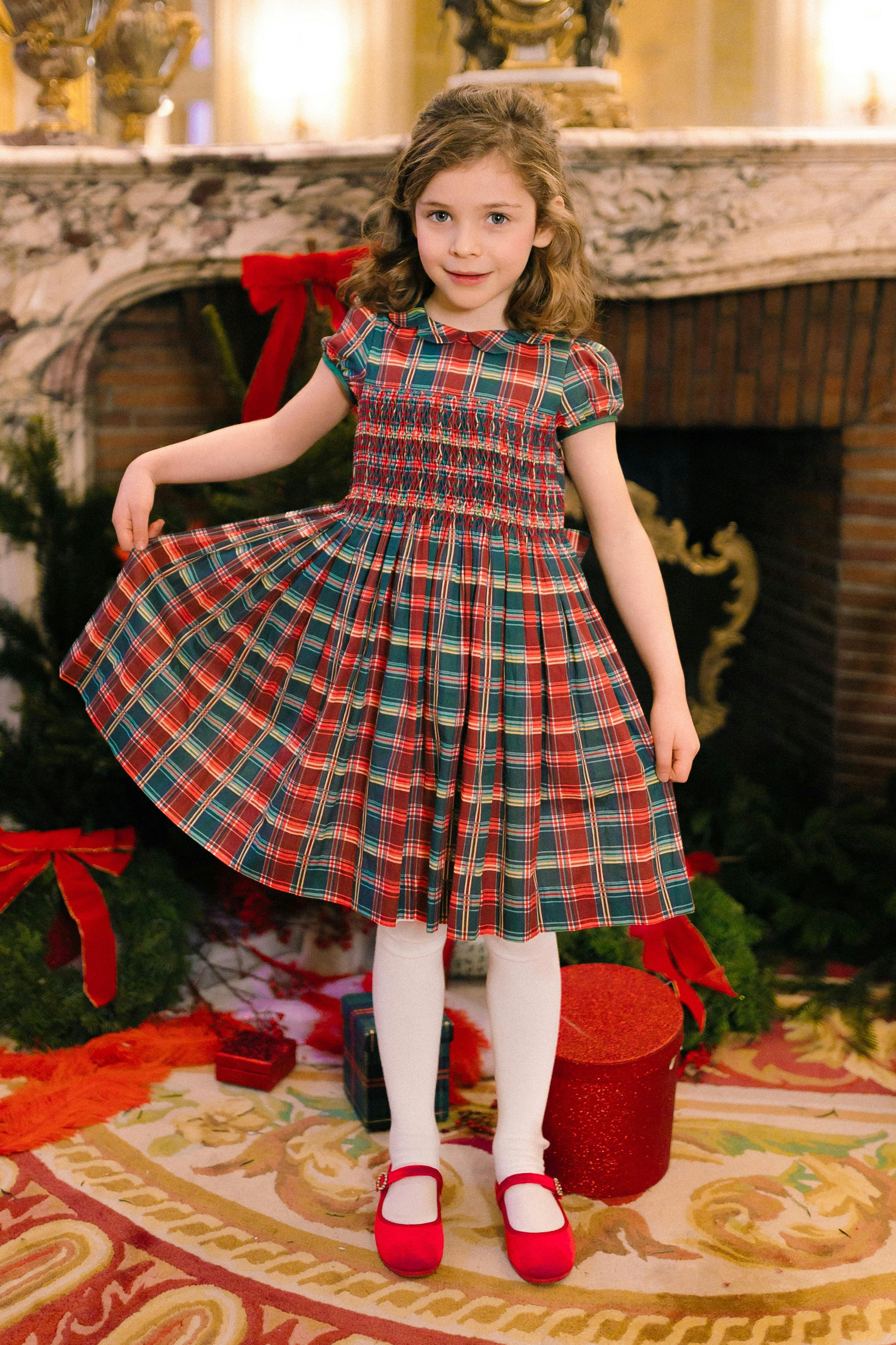 VICTOIRE TARTAN SMOCKED DRESS