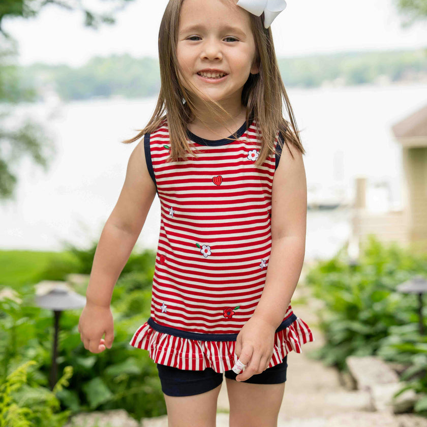 Stripe Knit Short Set With Emb Hearts