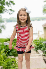 Stripe Knit Short Set With Emb Hearts
